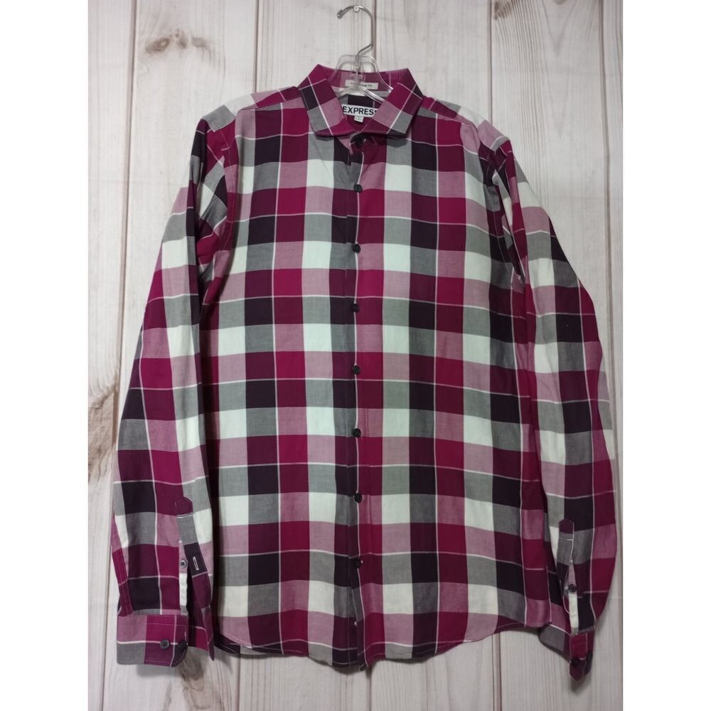 Express Shirt Men's Large Pink Purple Button up Extra Slim fit